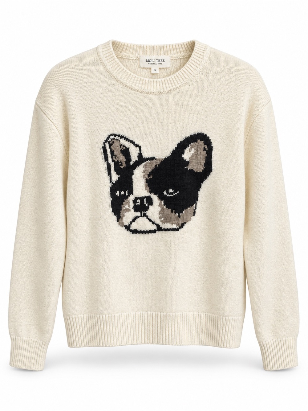 Moli Tree | Cream French Bulldog Intarsia Crewneck Sweater | S
